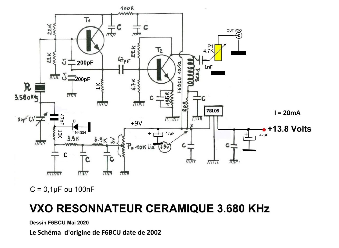 Schéma émetteur CW QRP 6V6 Pour Bandes 630/160/80/40m - Fonctionne Sur